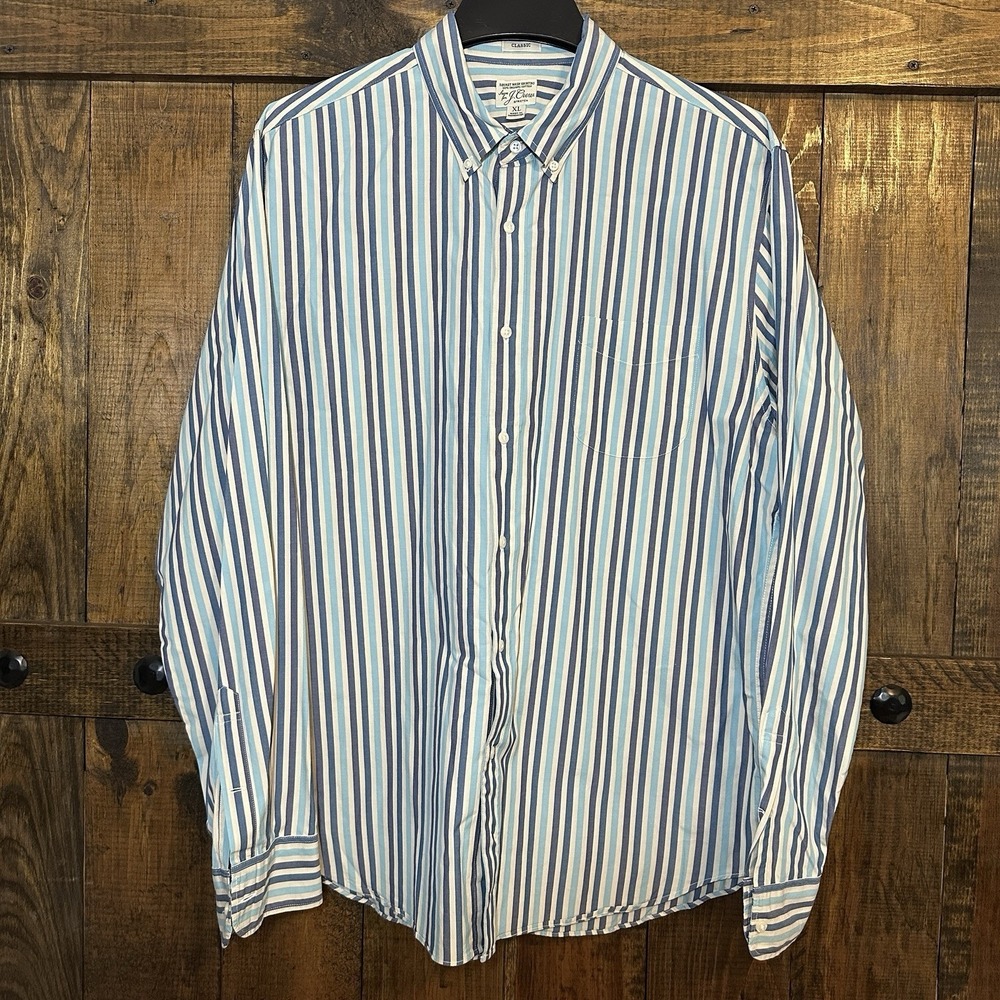 J Crew Classic Fit Striped Button Down Shirt XL‎ Secret Wash Stretch Long Sleeve
